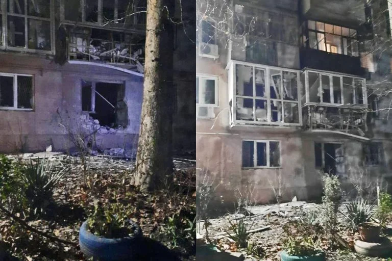 Наслідки обстрілів в херсонському мікрорайоні ХБК