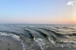 Хвилі на морському узбережжі під час заходу сонця